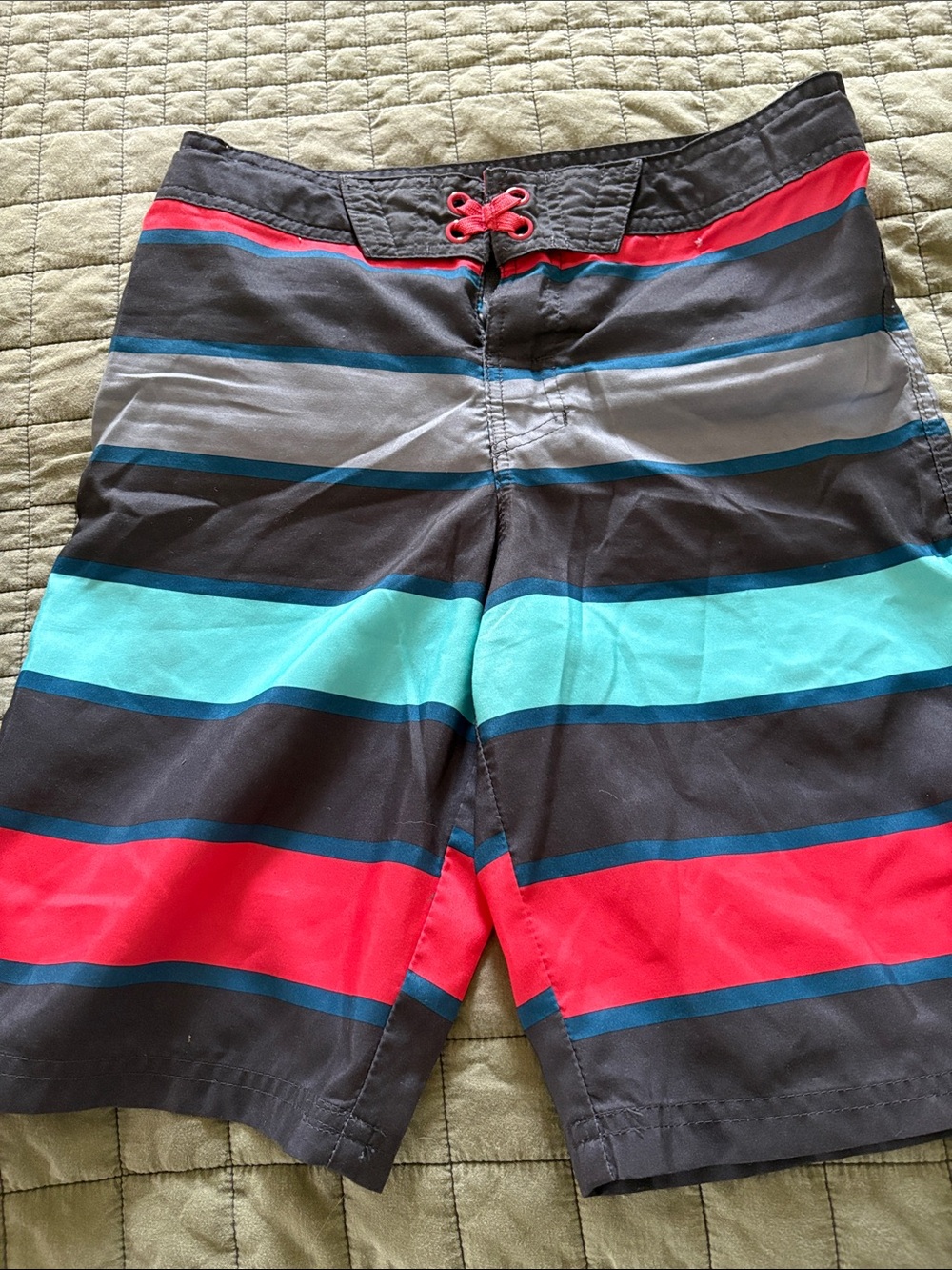 art class Black Swim Trunks with Teal & Red Stripes